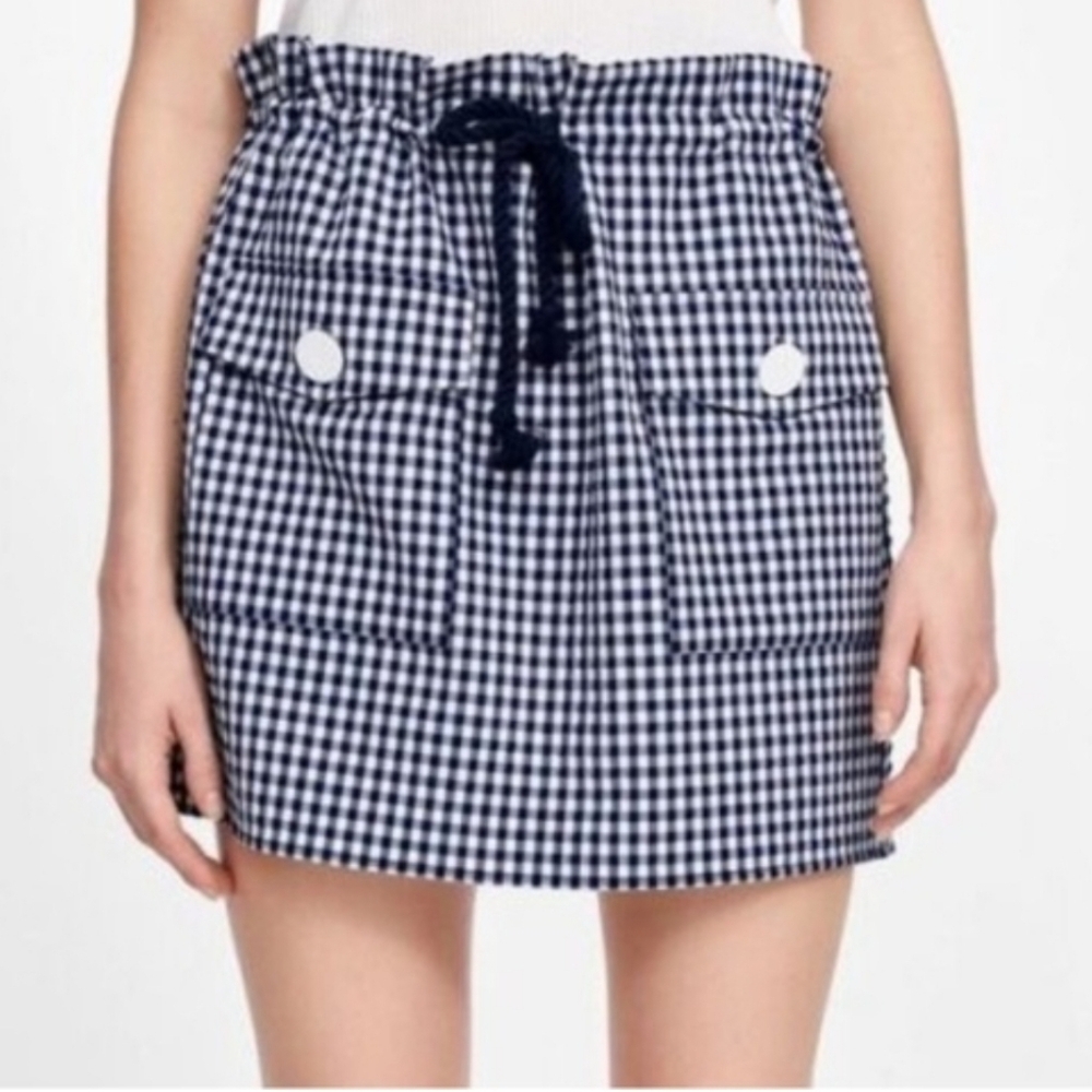 Zara Nautical Gingham Drawstring Mini Skirt - Picture 1 of 7